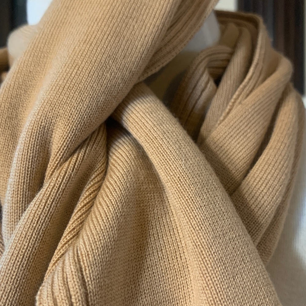LANVIN PARIS LUXURY CHIC VINTAGE CAMEL KNIT SCARF WITH MINK TRIM - Picture 6 of 12